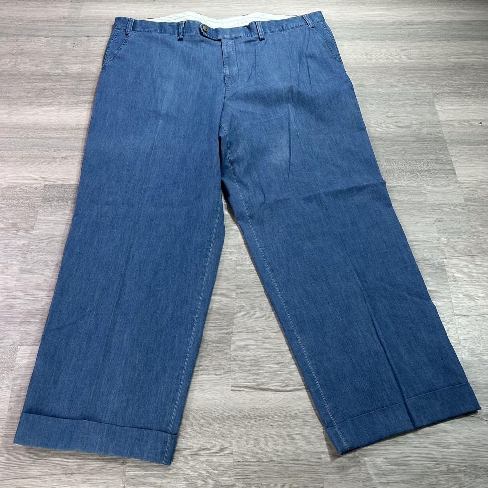 Maus & Hoffman Pants Mens 40x28 Blue Cotton Denim Chino Relaxed Fit Cuffed